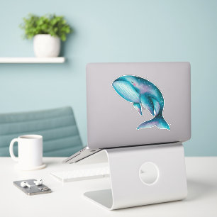 Sticker Aquarelle de grande baleine bleue