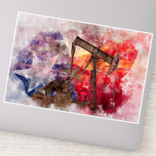 Sticker Aquarelle de pompe à huile du Texas avec l'art du