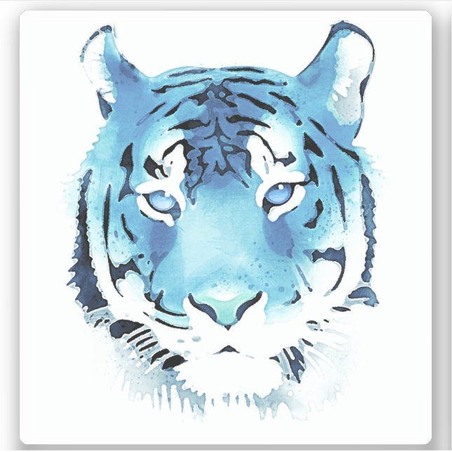 Sticker Aquarelle de tête de tigre bleu (Devant)