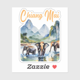 Sticker Aquarelle des éléphants de Chiang Mai