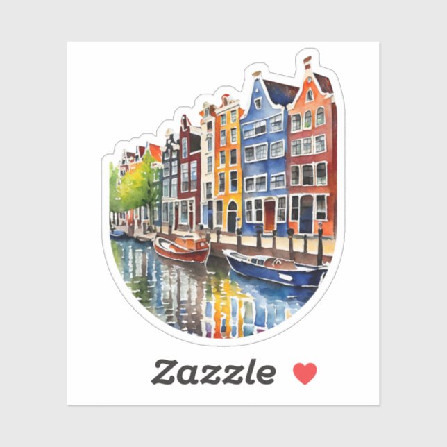 Sticker Aquarelle du canal d'Amsterdam (Feuille)