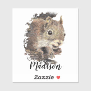 Sticker Aquarelle Écureuil Animal Nature Nom personnalisé