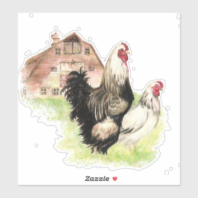 Sticker Aquarelle ferme poulet coq Hen Barn art (Feuille)