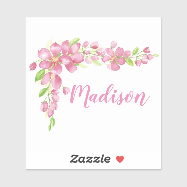 Sticker Aquarelle Fleurs de fleurs de cerisier Nom personn (Feuille)