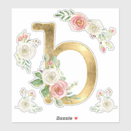 Sticker Aquarelle florale initiale B Rose à brillance mono