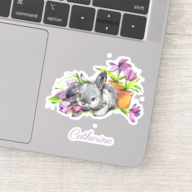 Sticker Aquarelle Florale Lapin de Pâques lapin Personnali (Détail)
