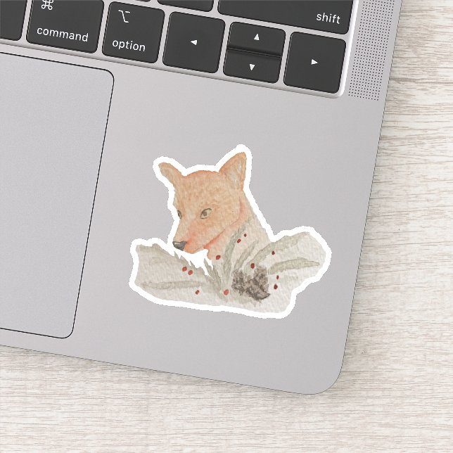 Sticker Aquarelle Hiver Renard forestier (Détail)