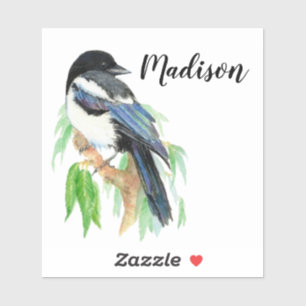 Sticker Aquarelle Magpie Oiseau Nature Nom personnalisé
