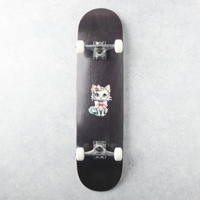 Sticker Aquarelle Main Tirée Kitty Avec Deux Vaches Roses (Skateboard)