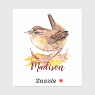 Sticker Aquarelle Maison Wren Oiseau Nature Nom personnali