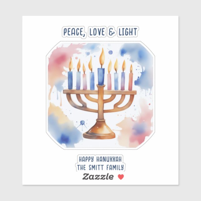 Sticker Aquarelle Menorah Happy Hanoukka (Feuille)