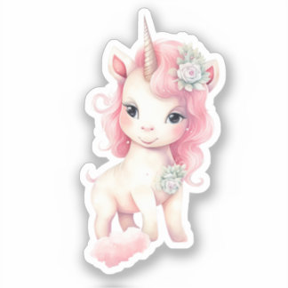 Sticker aquarelle mignonne licorne