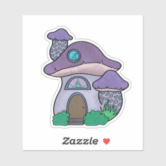 Sticker Aquarelle mignonne pourpre Gnome Maison de champig
