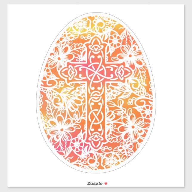 Sticker Aquarelle Oeuf de Pâques Croix orange (Feuille)