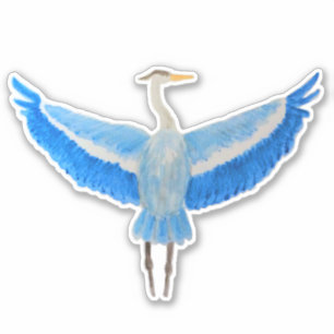 Sticker Aquarelle Oiseau Grand Héron Bleu
