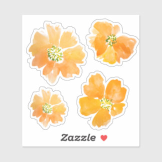 Sticker Aquarelle peinte fleurs de pavot orange