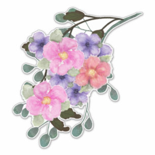 Sticker Aquarelle Peinte rose et violet Fleurs