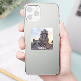 Sticker Aquarelle peinture de la tour de Belem au coucher 