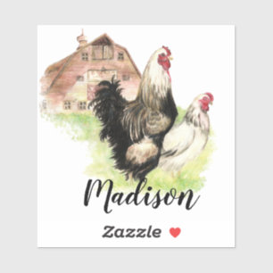 Sticker Aquarelle Poulets de la ferme Art animal Nom perso