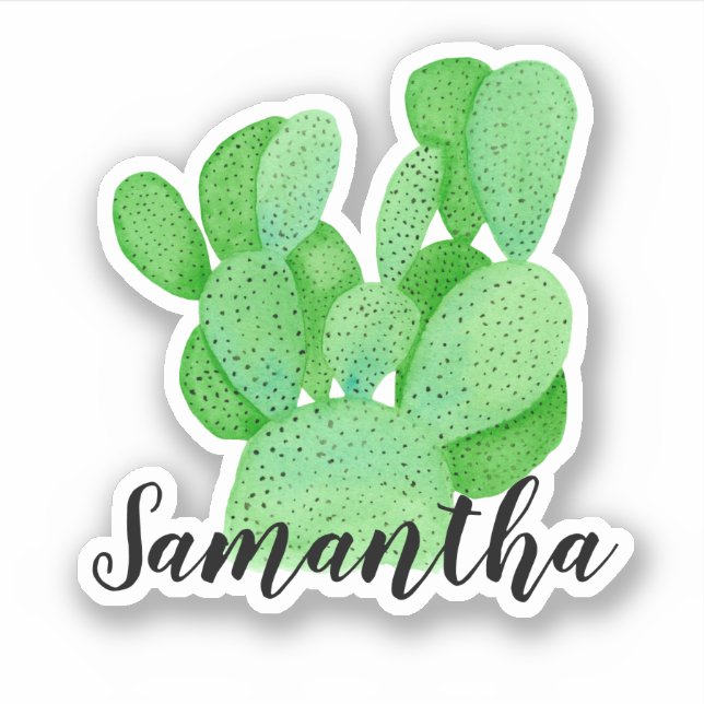Sticker Aquarelle Prickly Pear Nom du cactus (Devant)
