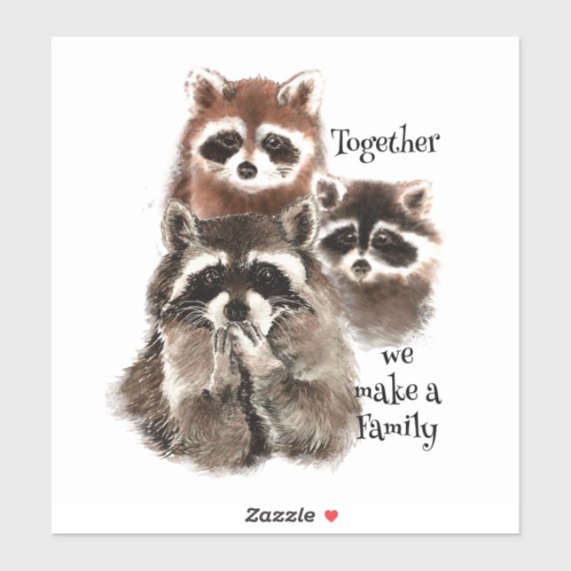 Sticker Aquarelle Raccoon Ensemble Nous Fabriquons Une Fam (Feuille)