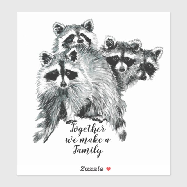Sticker Aquarelle Raccoon Family Quote Nom personnalisé (Feuille)