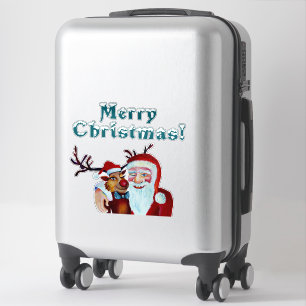 Sticker Aquarelle rire Père Noël Rudolf Sourire