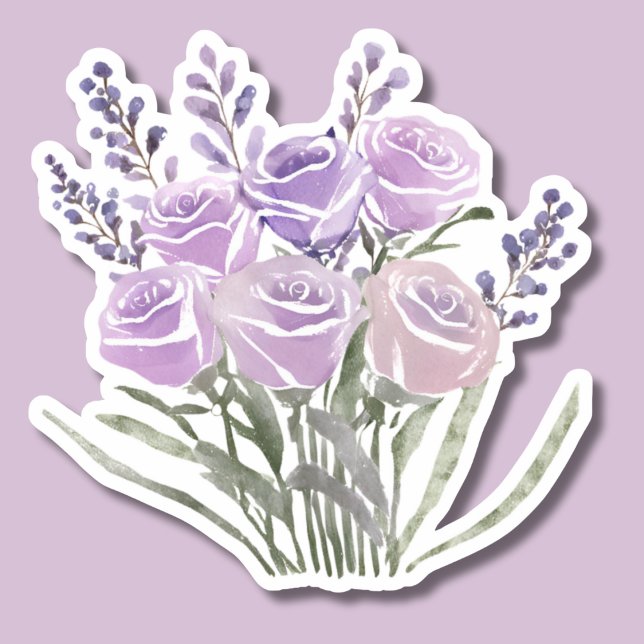 Sticker Aquarelle Rose Lavande étanche (Créateur téléchargé)