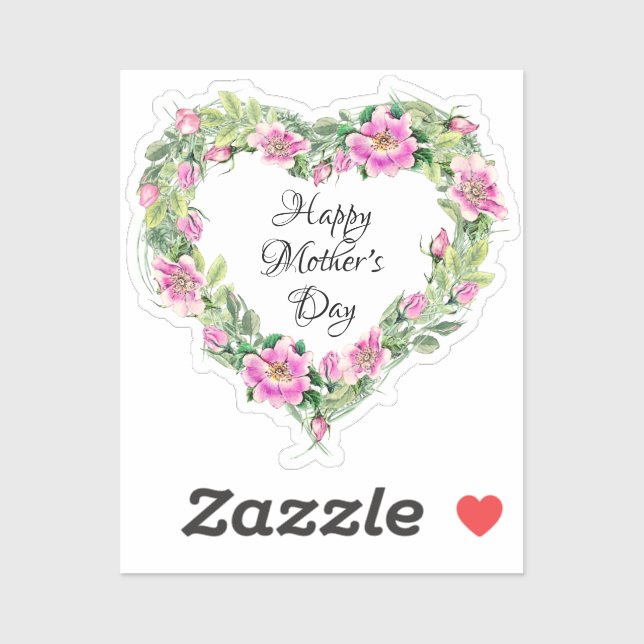Sticker Aquarelle Rose Rose Coeur Bonne fête des mères (Feuille)