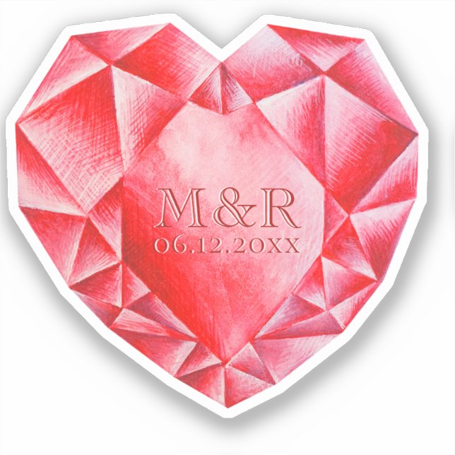 Sticker Aquarelle Ruby Heart 40e anniversaire de Mariage (Recto)