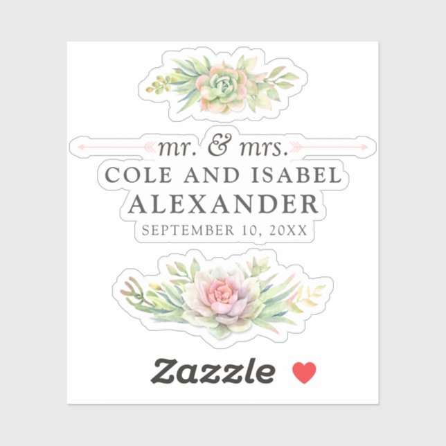 Sticker Aquarelle rustique Noms et Mariages successifs (Feuille)