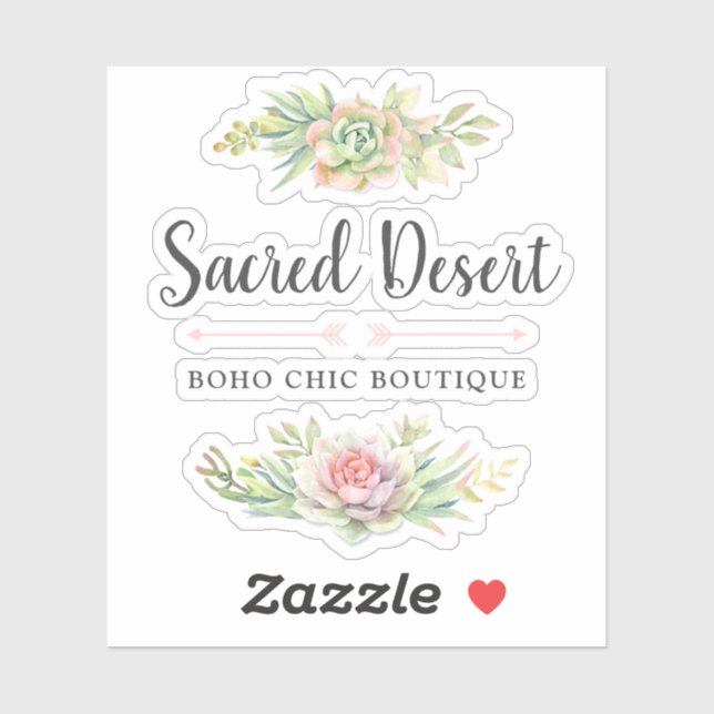 Sticker Aquarelle rustique Succulent Désert Cactus Logo (Feuille)