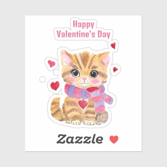 Sticker Aquarelle Saint Valentin Kitty (Feuille)