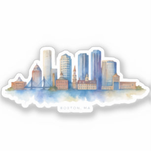 Sticker Aquarelle Skyline de Boston City   MA Boston moder