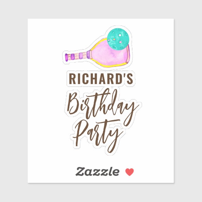 Sticker Aquarelle Thème Pickleball Fête d'anniversaire (Feuille)