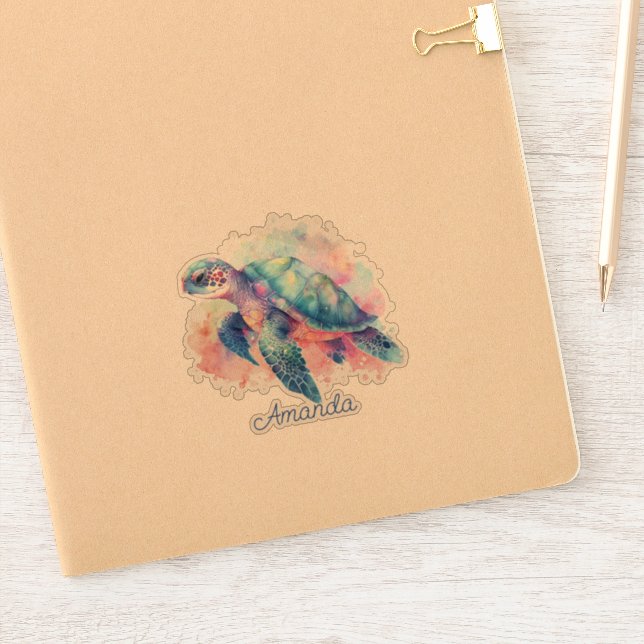 Sticker Aquarelle Tortue de mer Monogramme (Carnet)