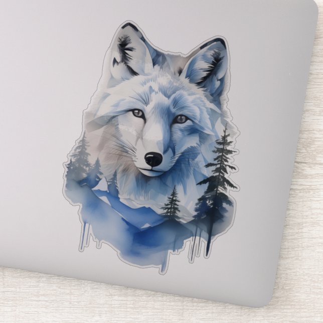 Sticker Aquarelle Toundra gelée Renard arctique (Détail)