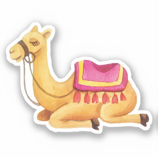 Sticker Aquarelle très bien assise Camel arabe (Recto)