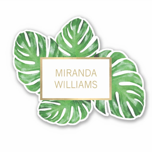 Sticker Aquarelle Tropical Monstera Feuilles (Devant)