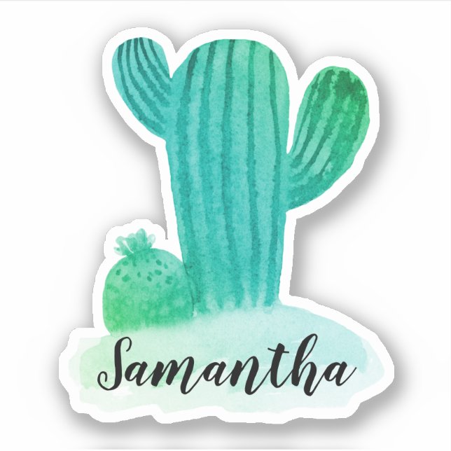 Sticker Aquarelle verte Nom du cactus (Devant)