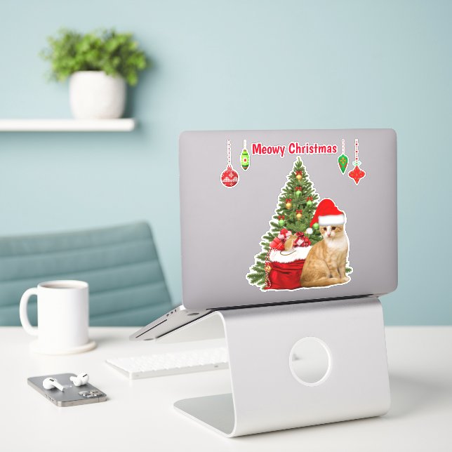 Sticker Arbre de Noël Amoureux des chats et Kitty (Ordinateur portable sur le bureau)