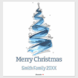 Sticker Arbre de Noël bleu Aquarelle