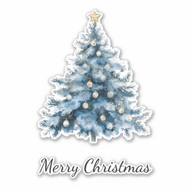 Sticker Arbre de Noël bleu hiver Gold Star (Devant)