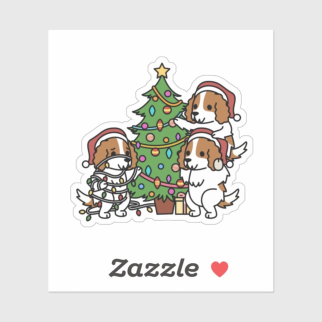 Sticker Arbre de Noël Cavalier King Charles Spaniel (Feuille)