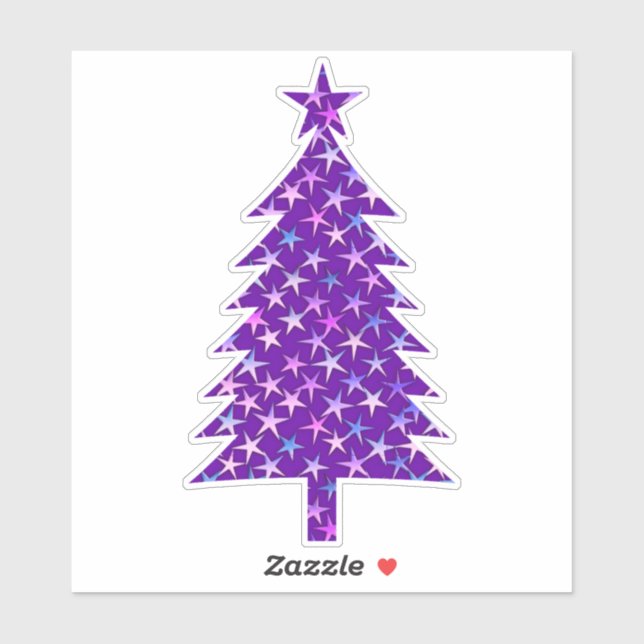 Sticker Arbre de Noël violet profond avec étoiles (Feuille)