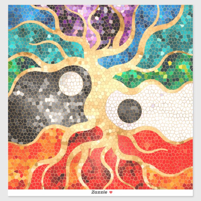 Sticker Arbre de vie en mosaïque - Yin Yang (Feuille)