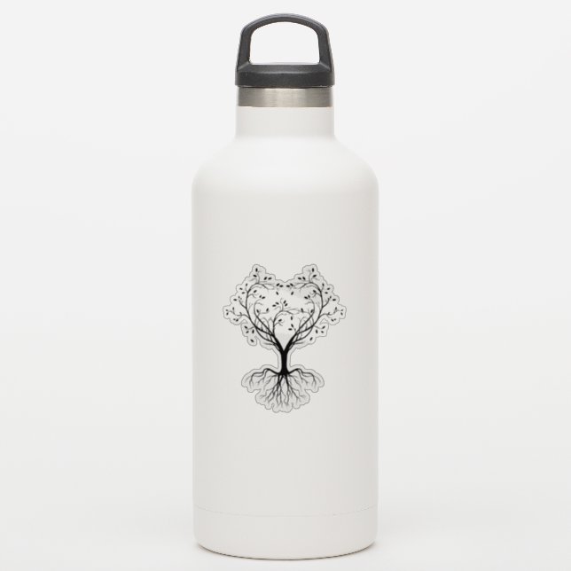 Sticker Arbre noir bouteille d'eau du coeur de vie (Gourde)