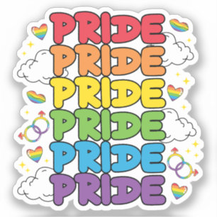 Sticker Arc-en-ciel, Coeurs et Nuages - Fierté répétée