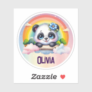 Sticker Arc-en-ciel Panda adorable avec nom personnalisabl
