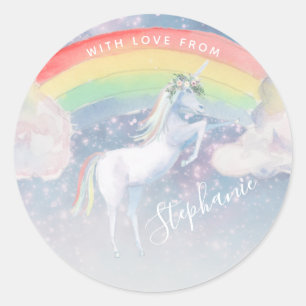 Sticker Arc-en-ciel Unicorn Classic rond